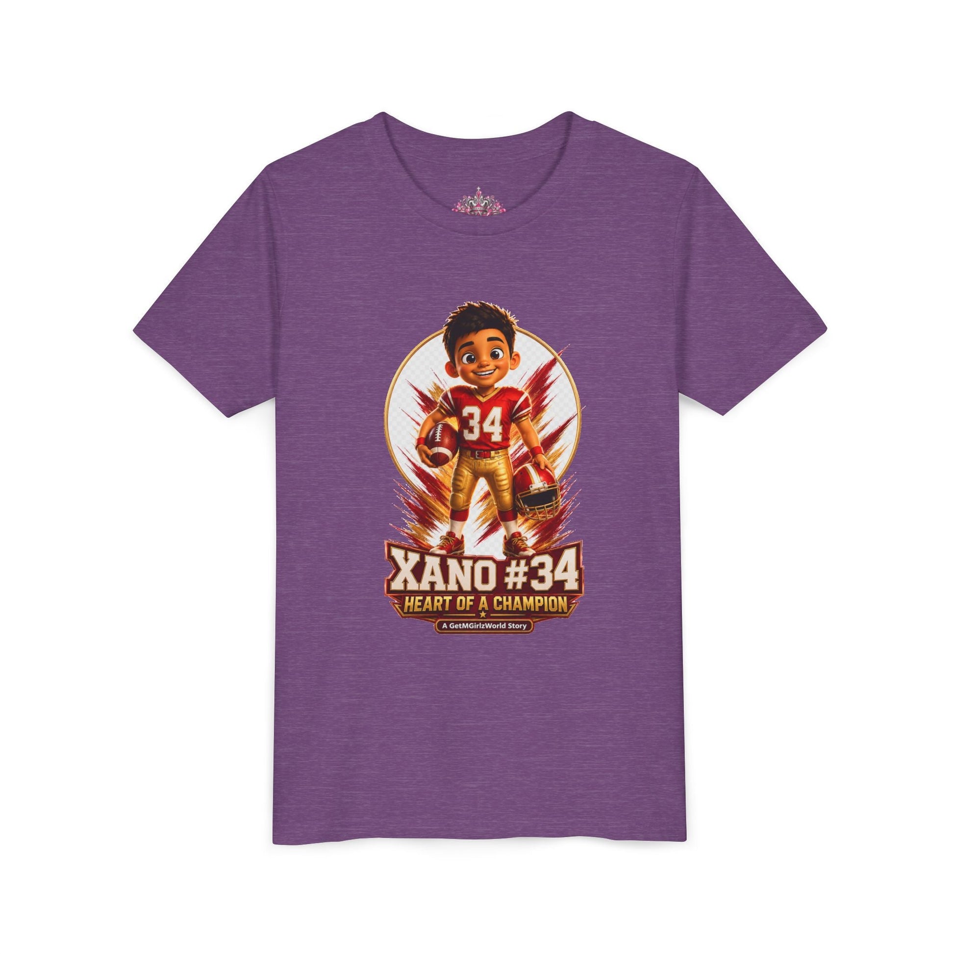 Youth Football Tee — "Xano 34: Heart of a Champion" - Getmgirlzworld Shop